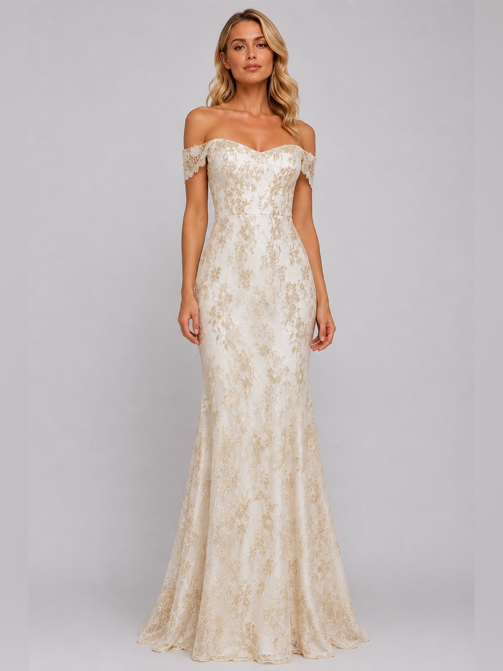 NWT White and Gold Floral Evening Gown - Bariano, Size Small